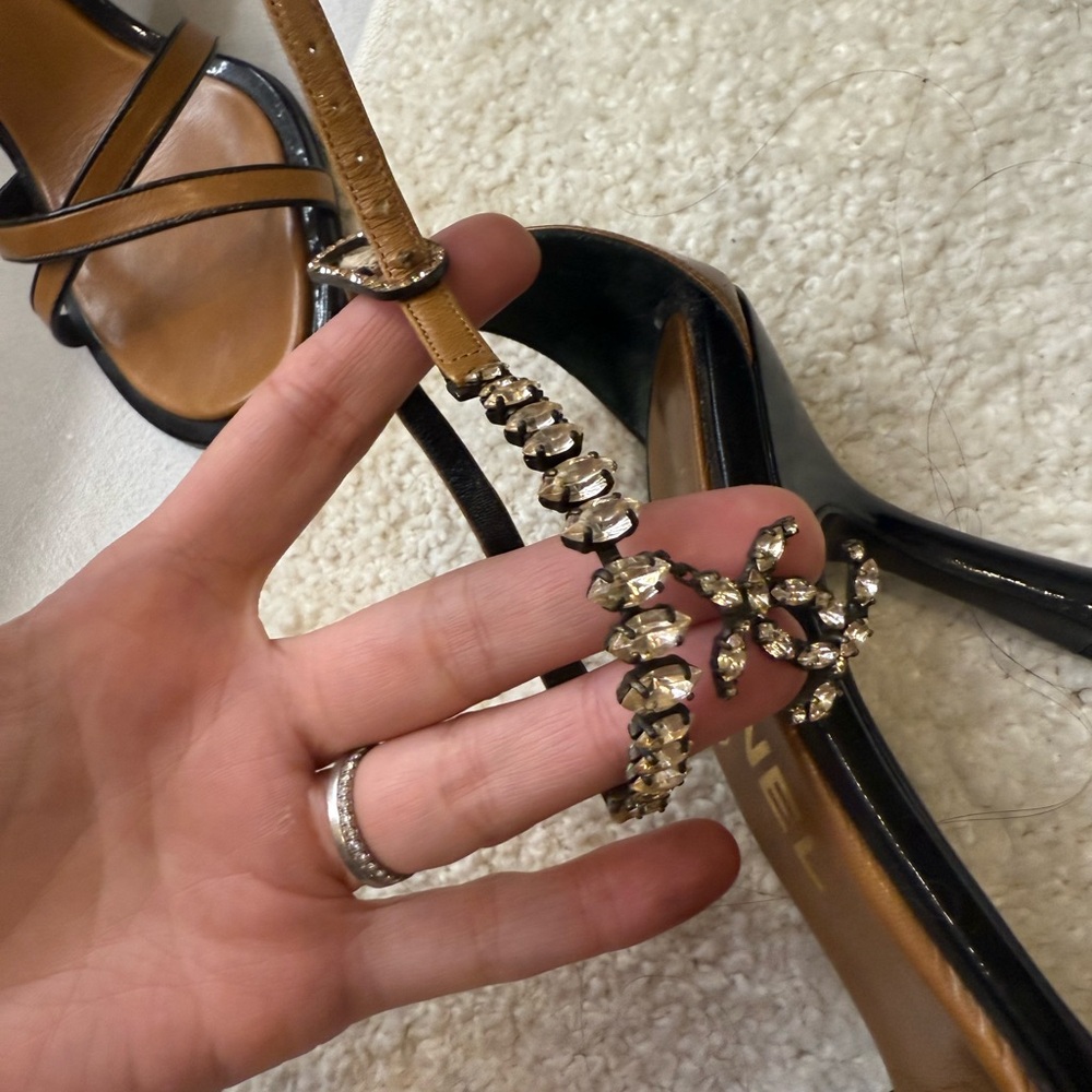 Brown Chanel crystal anklet sandals 37 - Picture 4 of 5
